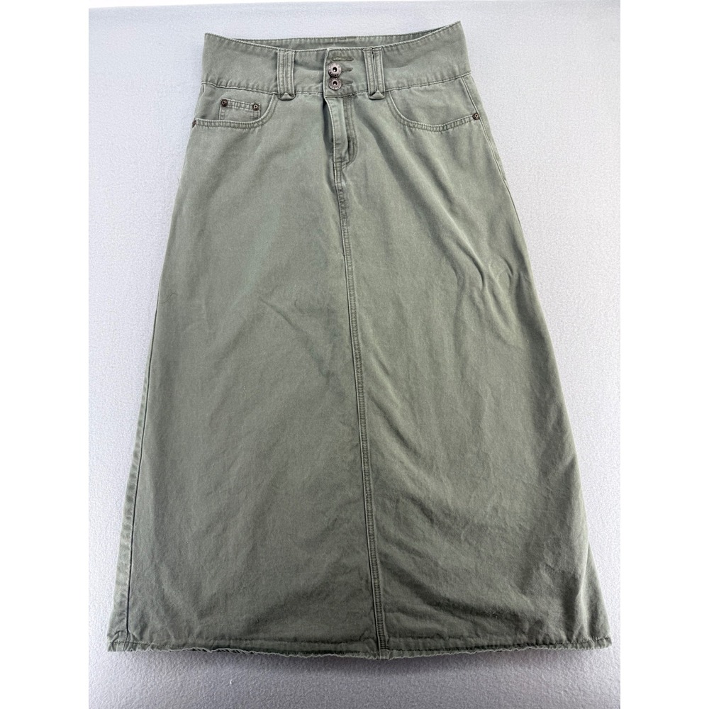 Alsharifa Olive Green Denim Maxi Skirt Size 10 Modest A-Line Cotton Blend